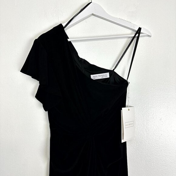 MAC DUGGAL One-Shoulder Jersey Midi Dress in Black Size US 4 NWT - Picture 4 of 10
